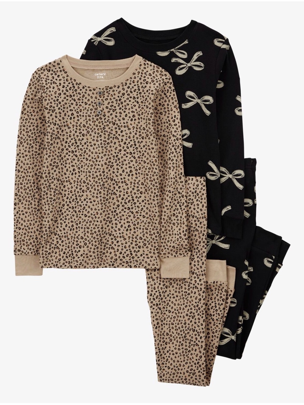 Carter's 2-Pack Beige Leopard & Black Bow Long Sleeve Pajama Set